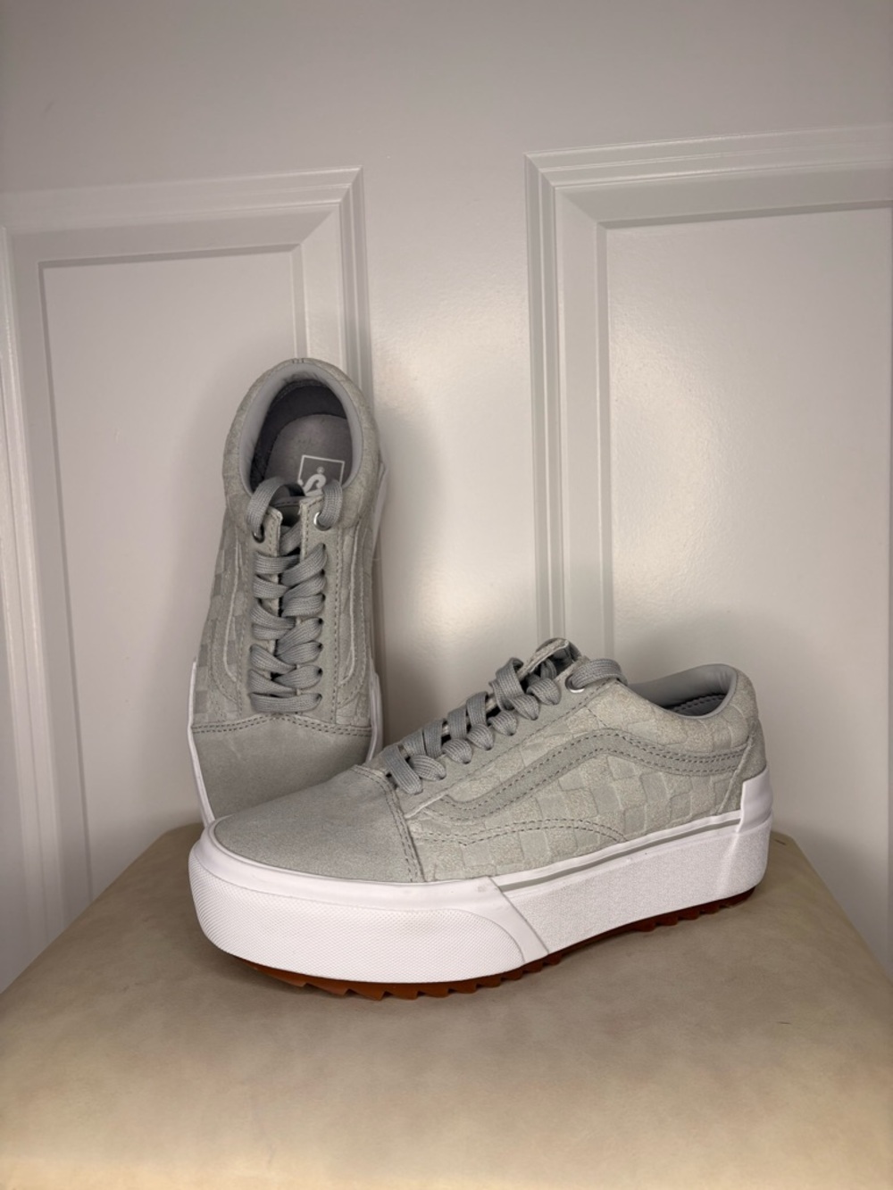 Vans Old Skool Platform Sneakers Sage Gray Suede Women’s 8.5 Chunky